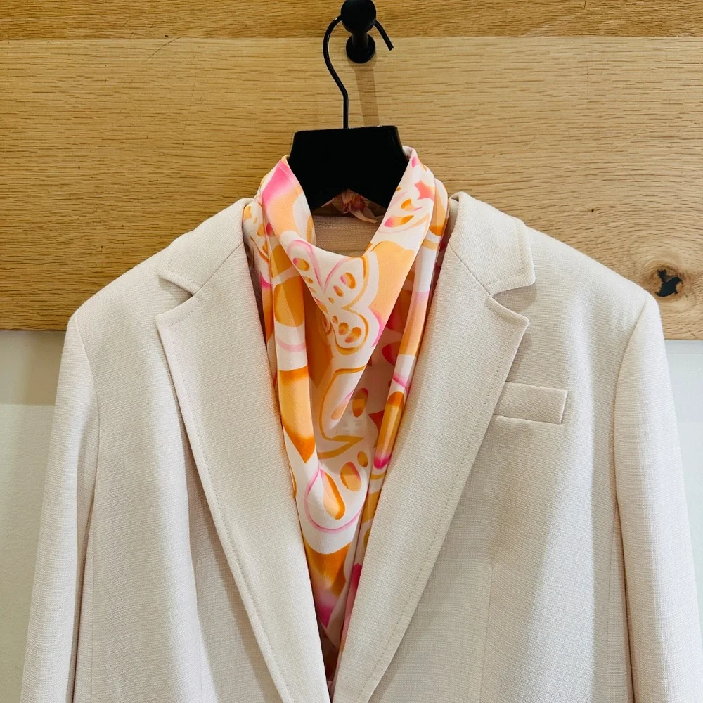 NWT SILKLETTE Claire 100% Fine Silk Kerchief Scarf ORANGE/PINK/WHITE